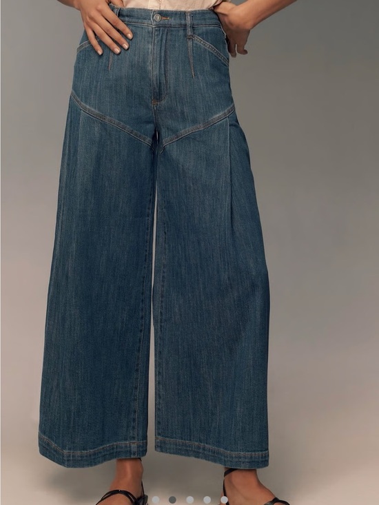 Pilcro Denim - Pilcro Seamed Flounce High-Rise Wide-Leg Jeans in Light/Medium Blue Wash